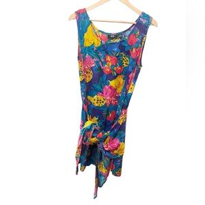 Vintage Women’s Pasta Bright Floral Rayon Sleeveless Wrap Tie Front Dress